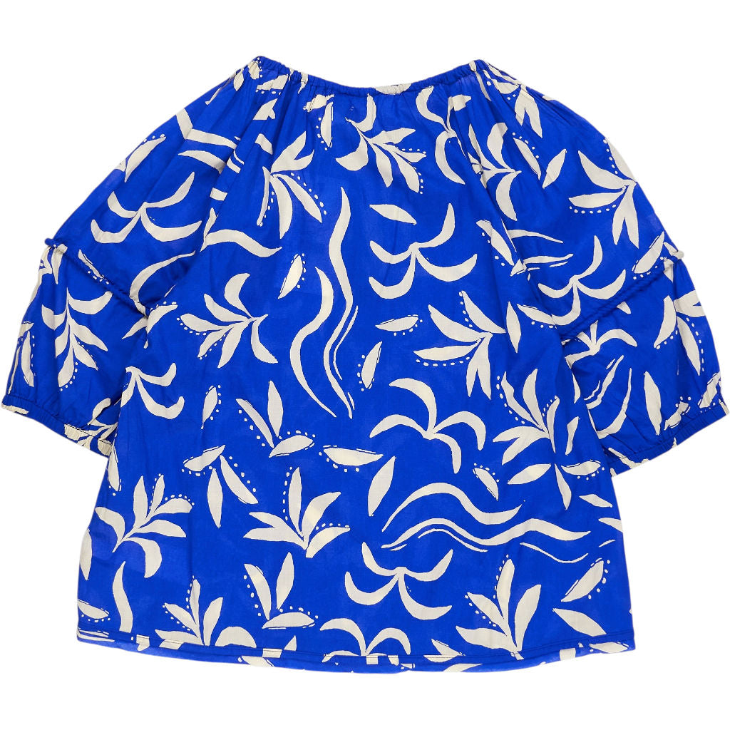 Hush Blue Abstract Palm Balloon Blouse
