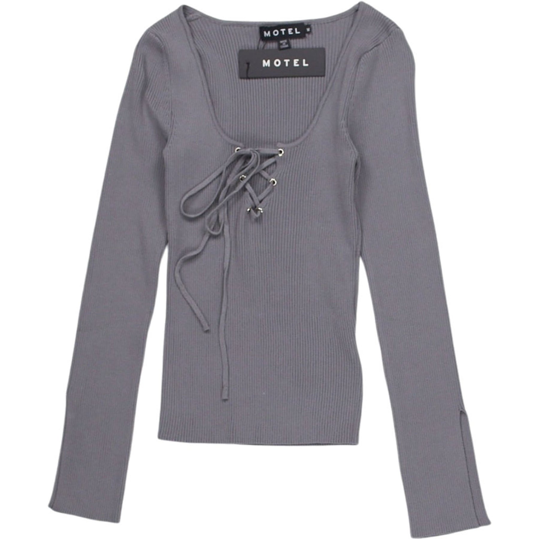 Motel Grey Lace-Up Knit Top