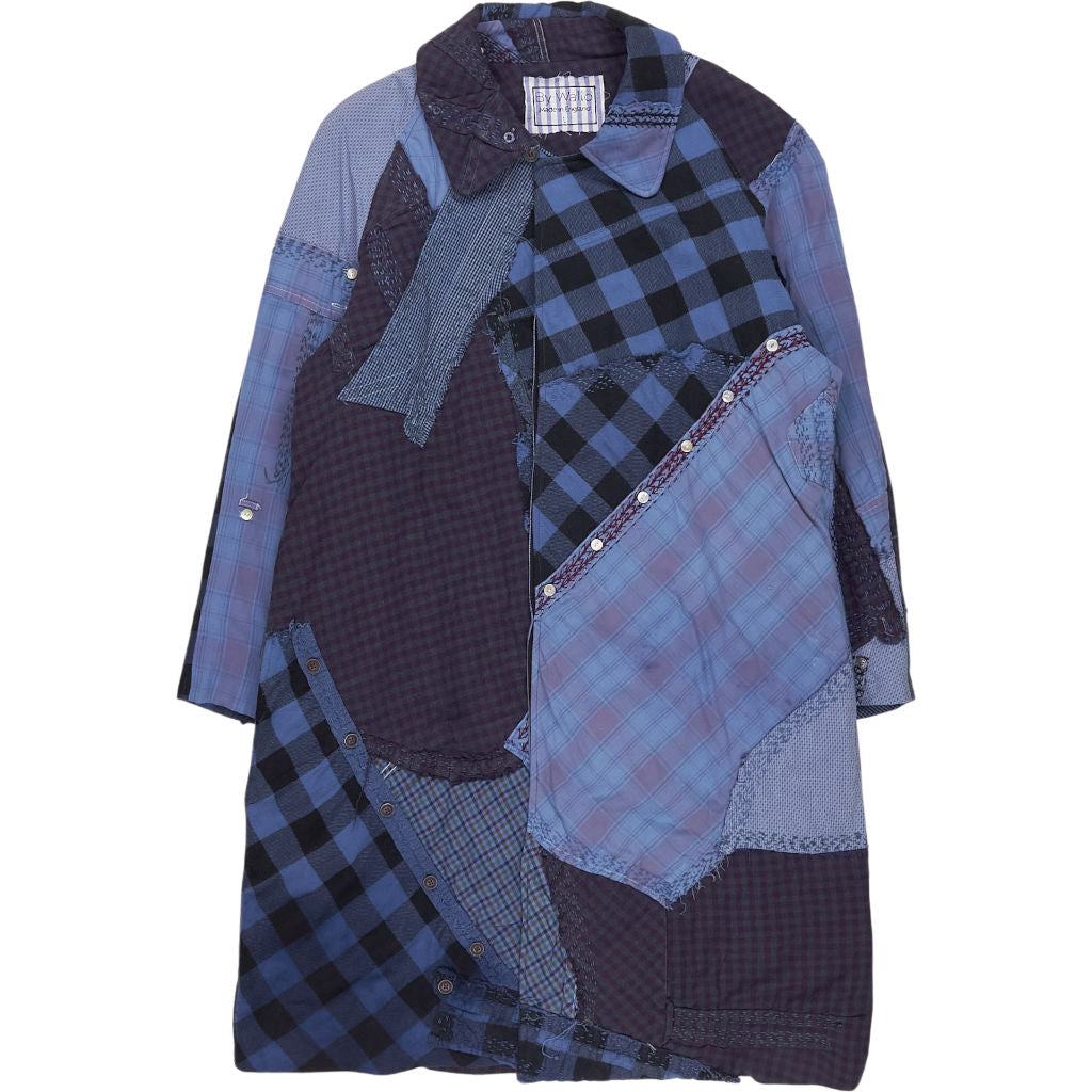 By Walid Blue Check Patchwork Coat
