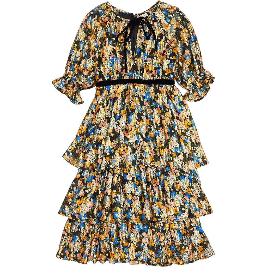 Oasis Black Floral Tiered Dress