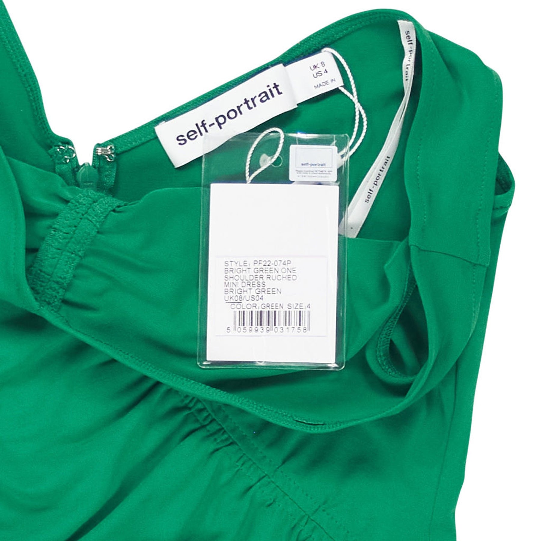 Self-Portrait Green One Shoulder Mini Dress