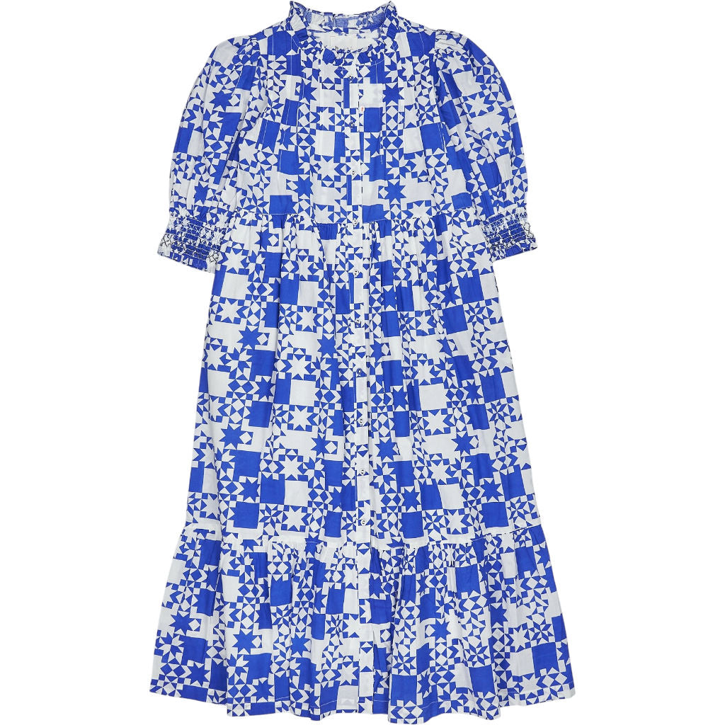 Bonte Delft Blue White Geometric Loane Dress