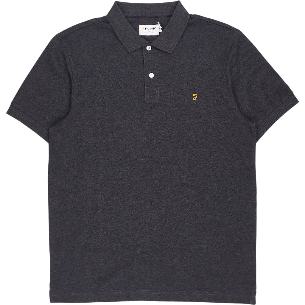 Farah Washed Black Marl Cunningham Polo Shirt