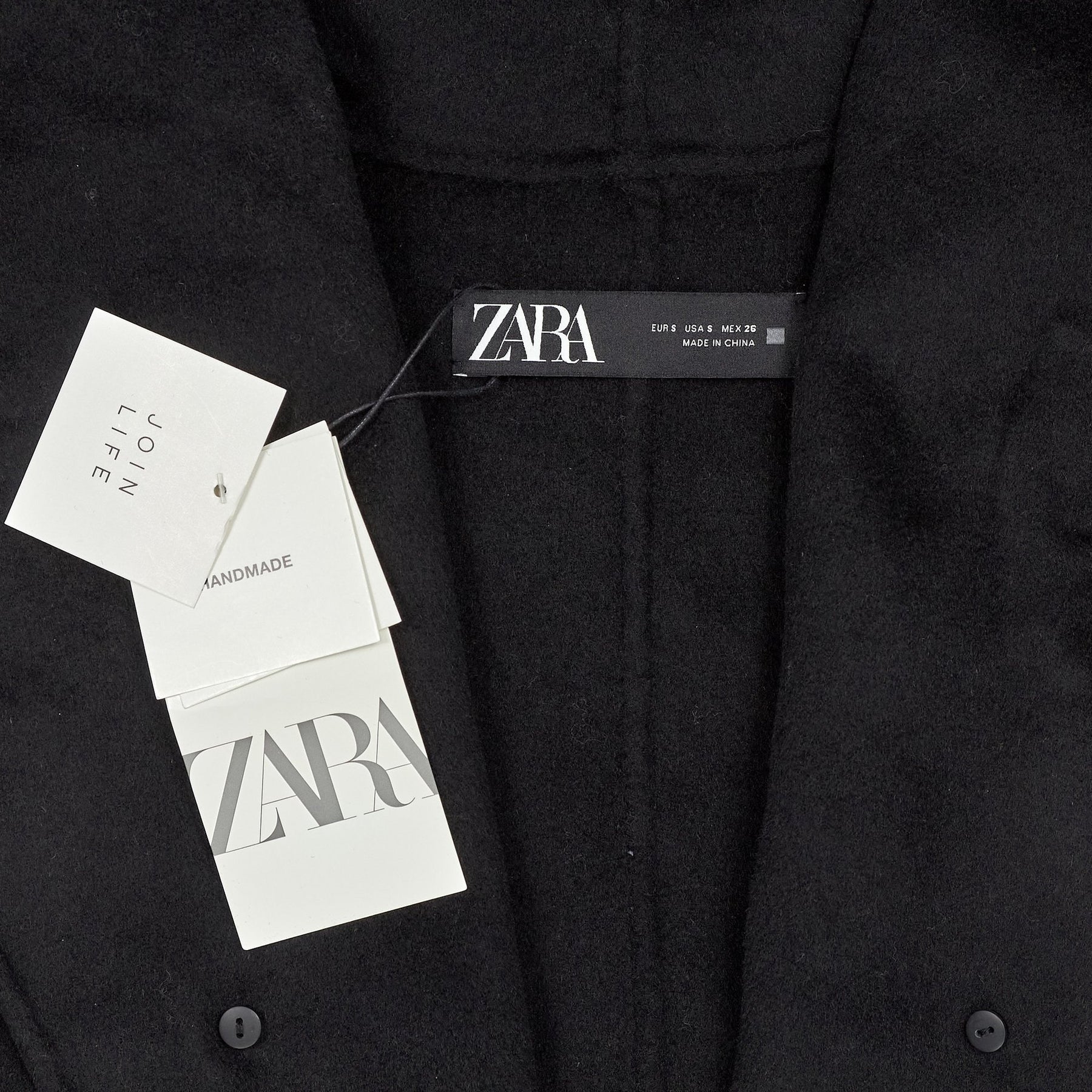 Zara Black Faux Fur Trim Coat