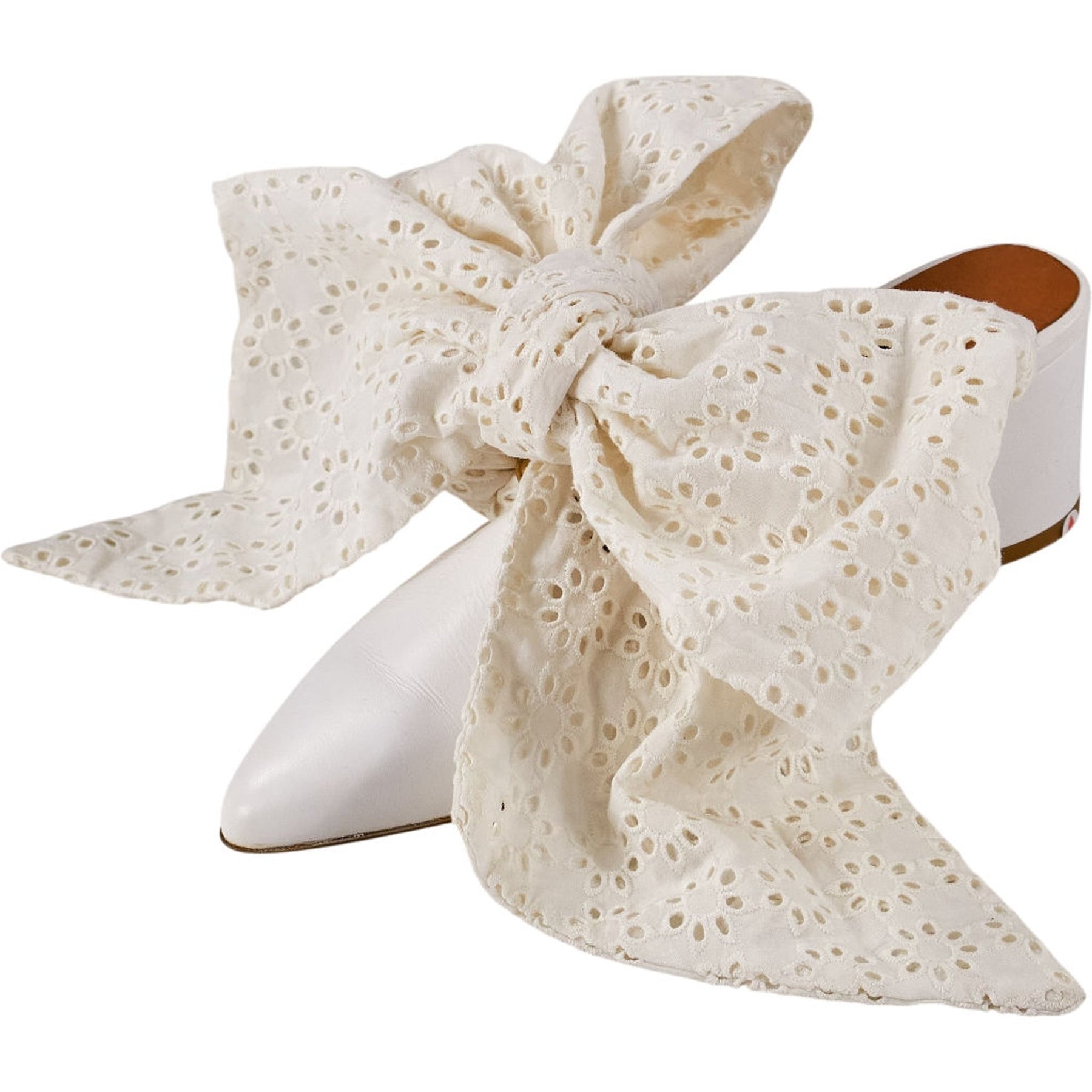 Mother of Pearl White Bow Heeled Mules
