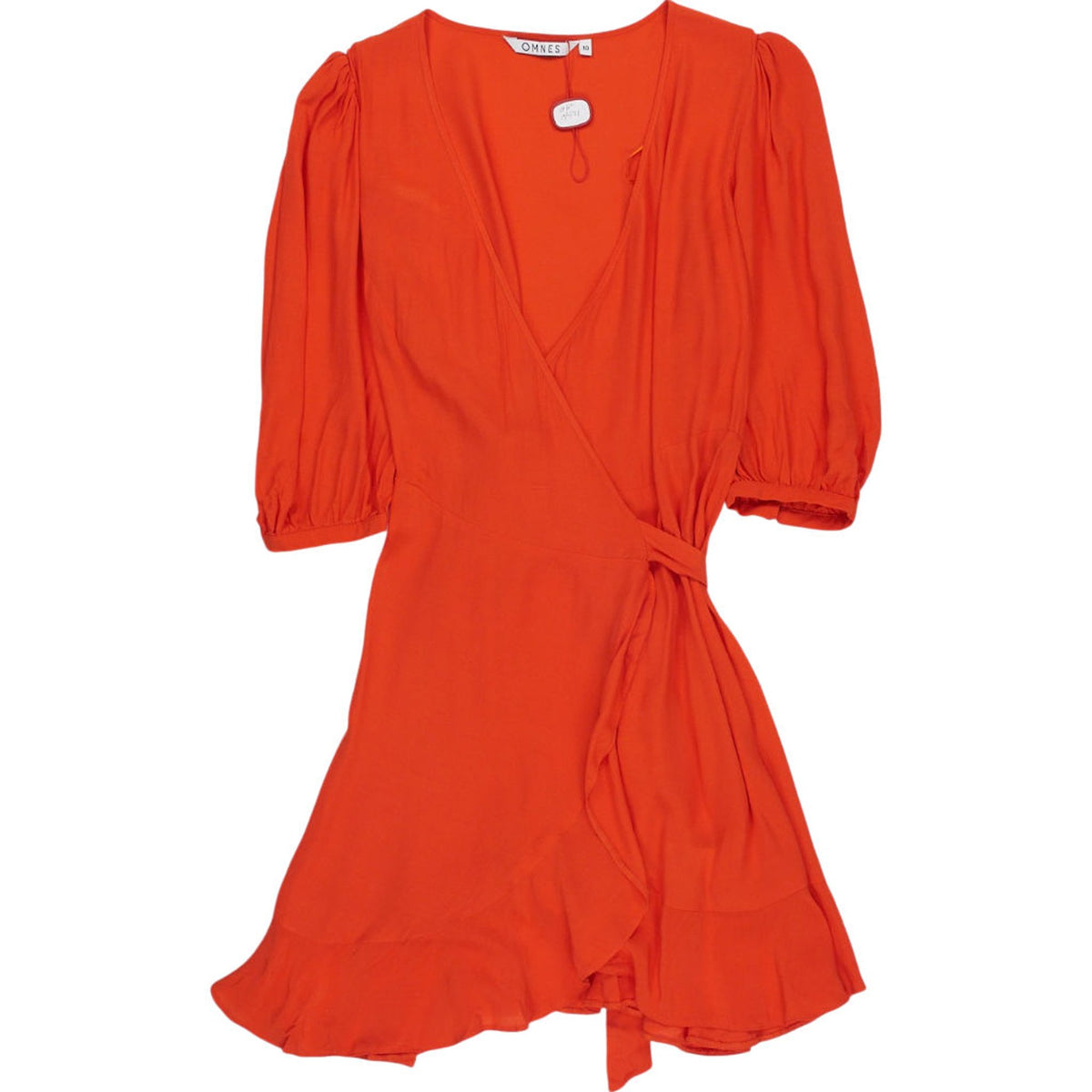 OMNES Orange Wrap V-Neck Dress