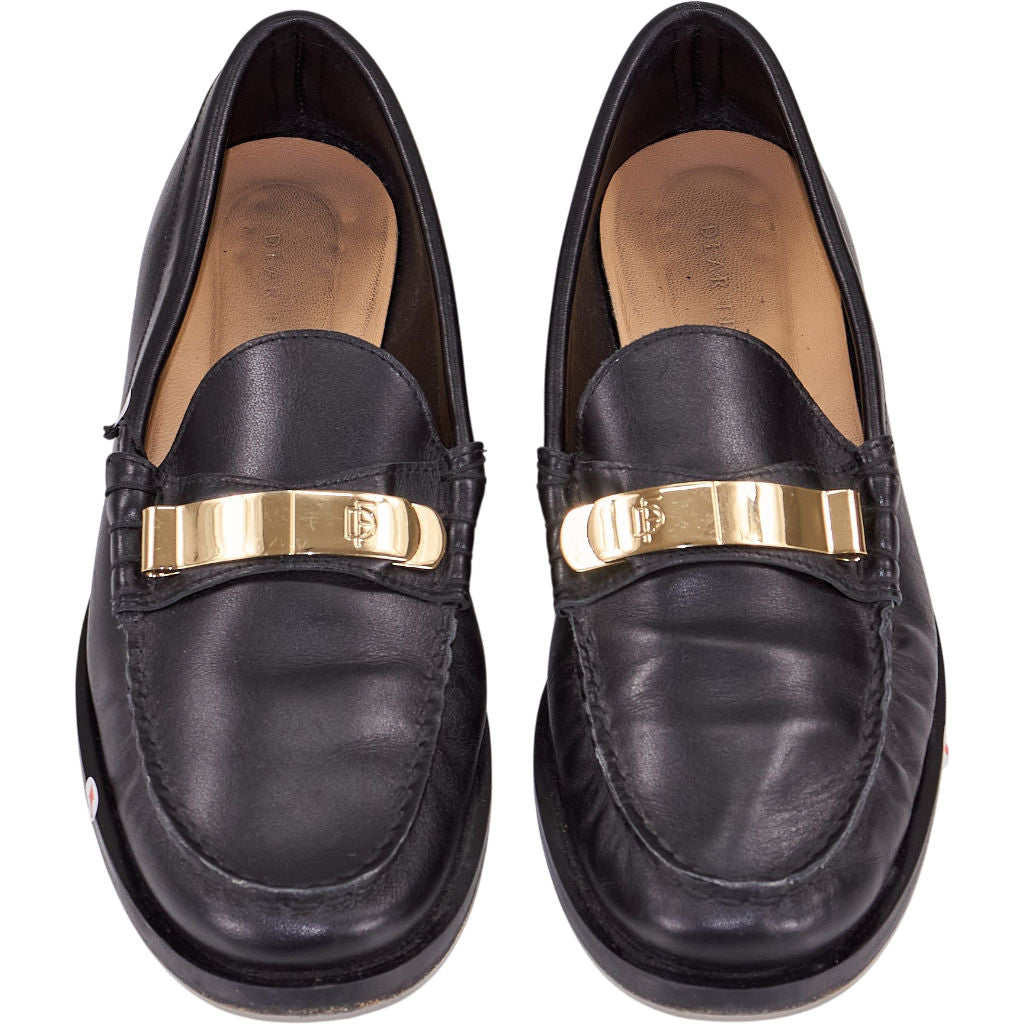 Dear Frances Black Loafers Gold Detail
