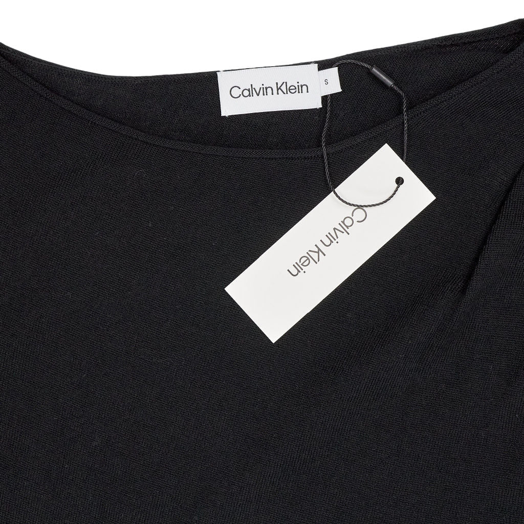 Calvin Klein Black Extrafine Wool Gathered Dress