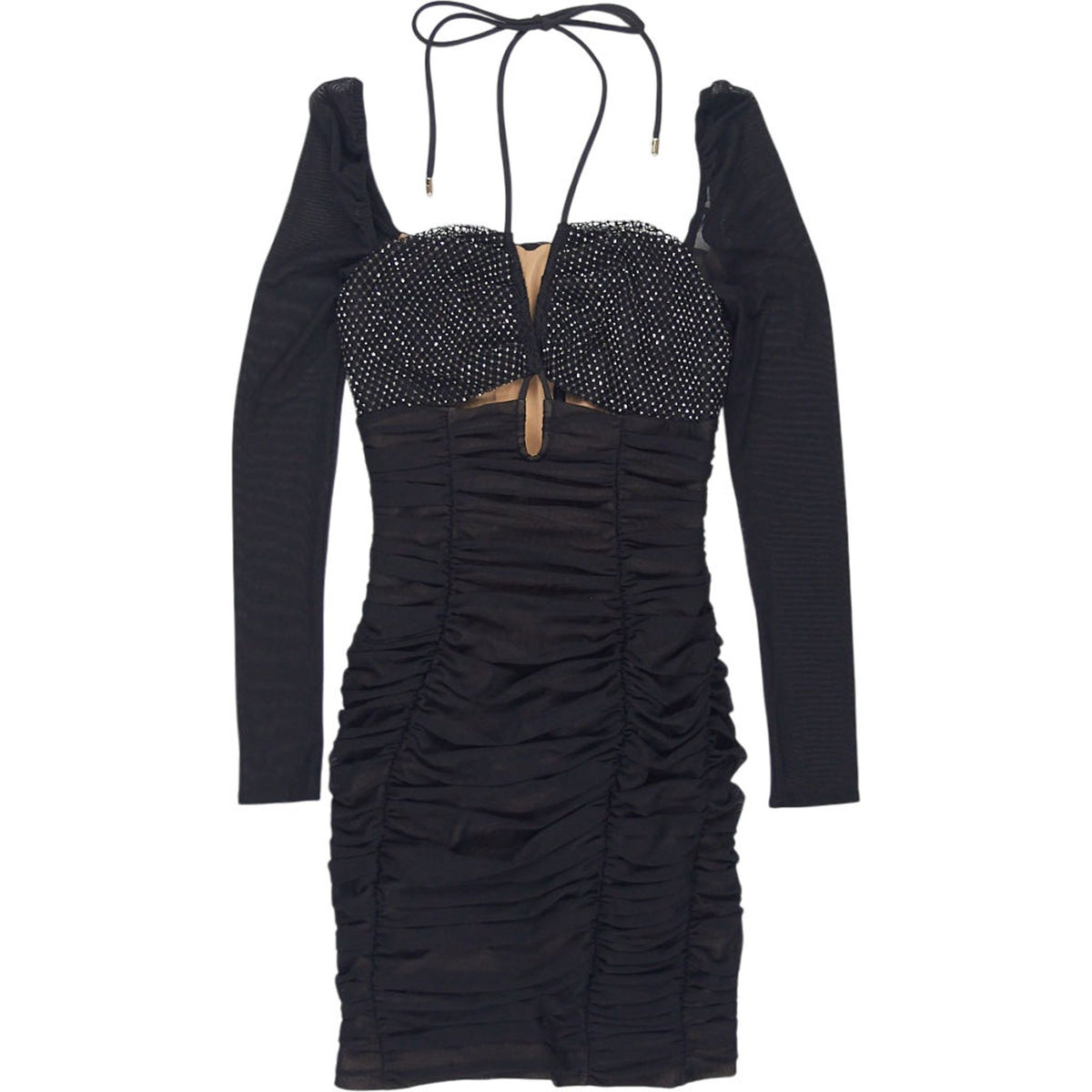 Self-Portrait Black Diamante Fishnet Mini Dress