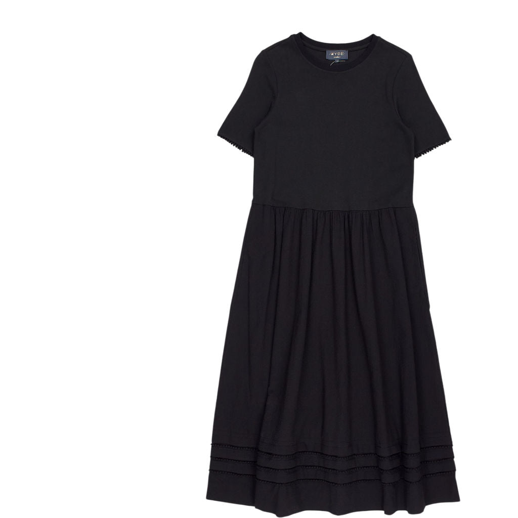 WYSE Black Short Sleeve Midi Dress