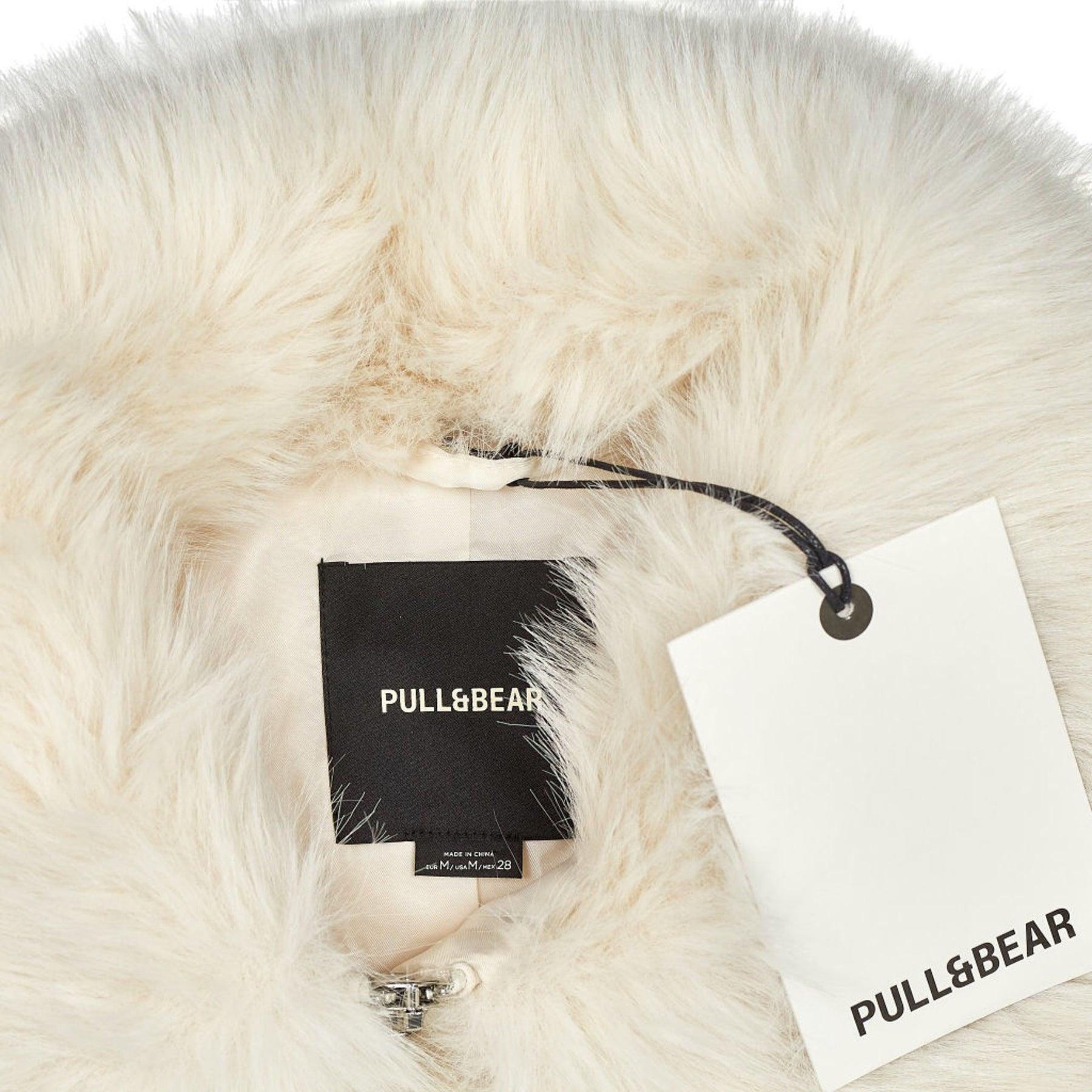 Pull & Bear Cream Faux Fur Coat