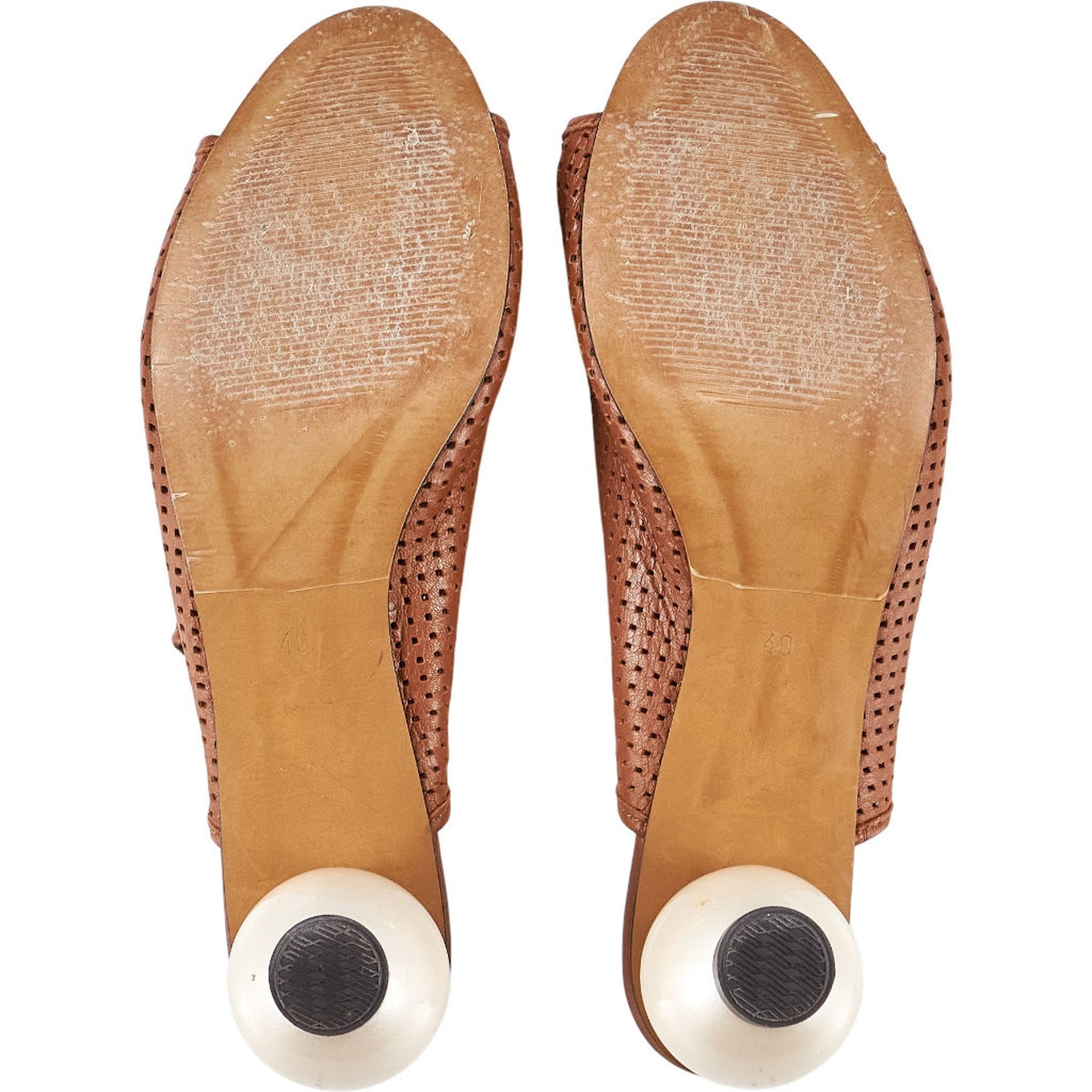Mother of Pearl Tan Perforated Mules