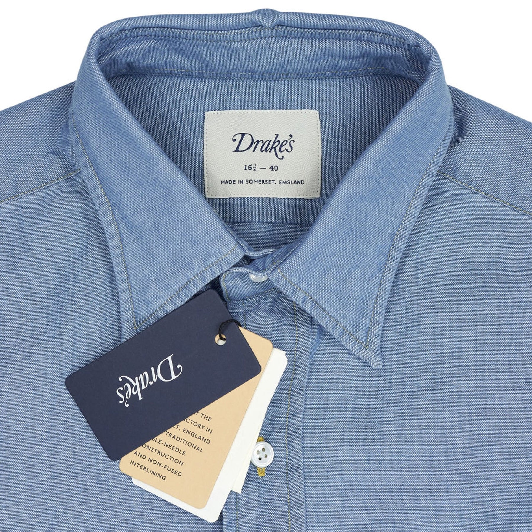 Drake's Blue Long Point Shirt 15 1/2 - 40