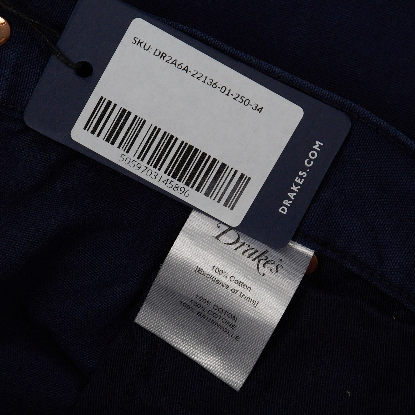 Drakes Navy Cotton Trousers W34"