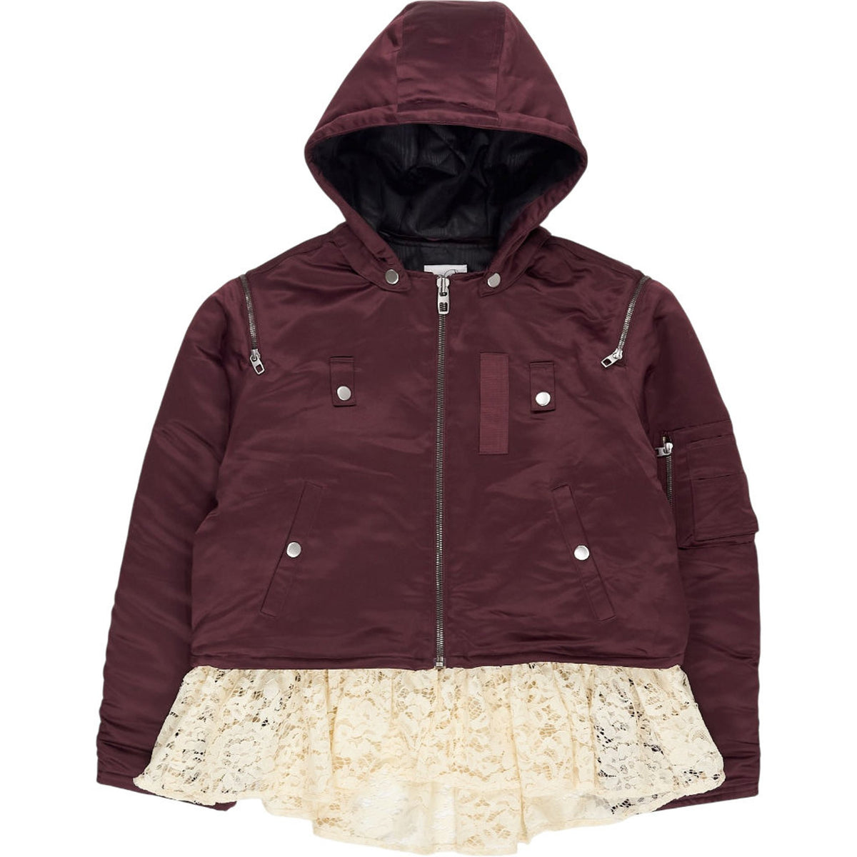 Beatrice X OTW Burgundy Hooded Jacket with Lace Trim