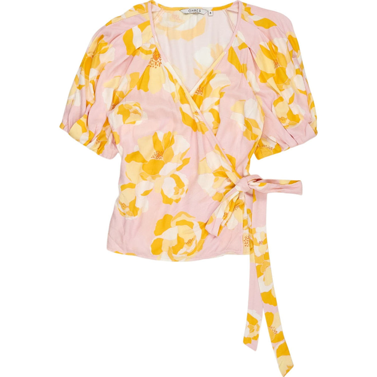 OMNES Pink Floral Wrap Blouse