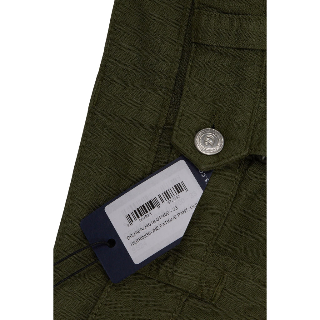 Drakes Olive Herringbone Fatigue Pants W 33"