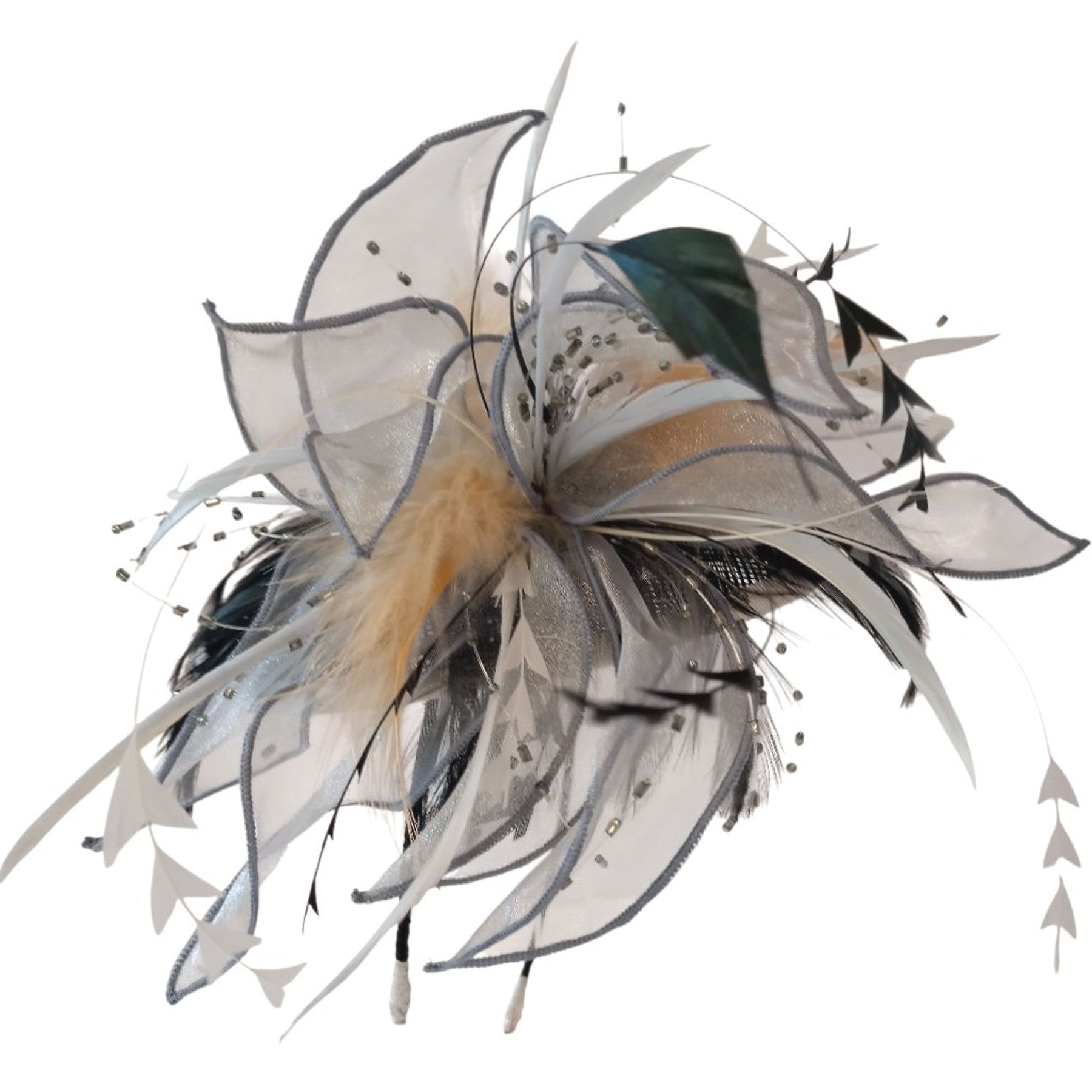 Magpie Accessories Feather Fascinator Blue, Black & Cream
