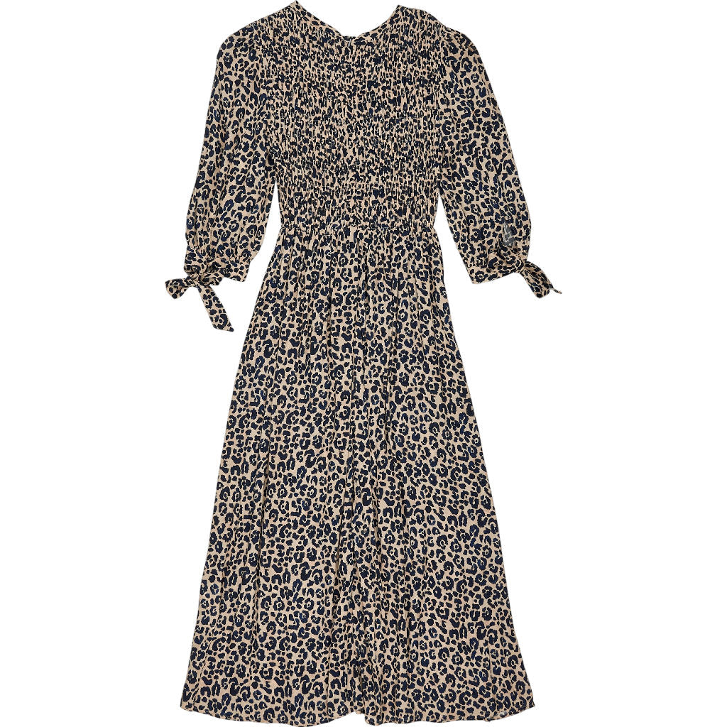 Whistles Beige Cheetah Print Shirred Dress