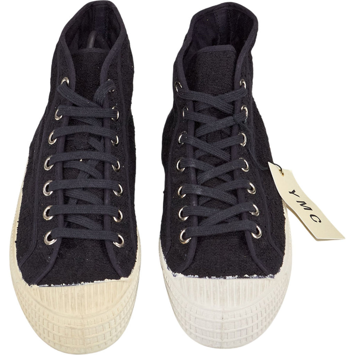 YMC Black Cotton Weave High Top Trainers