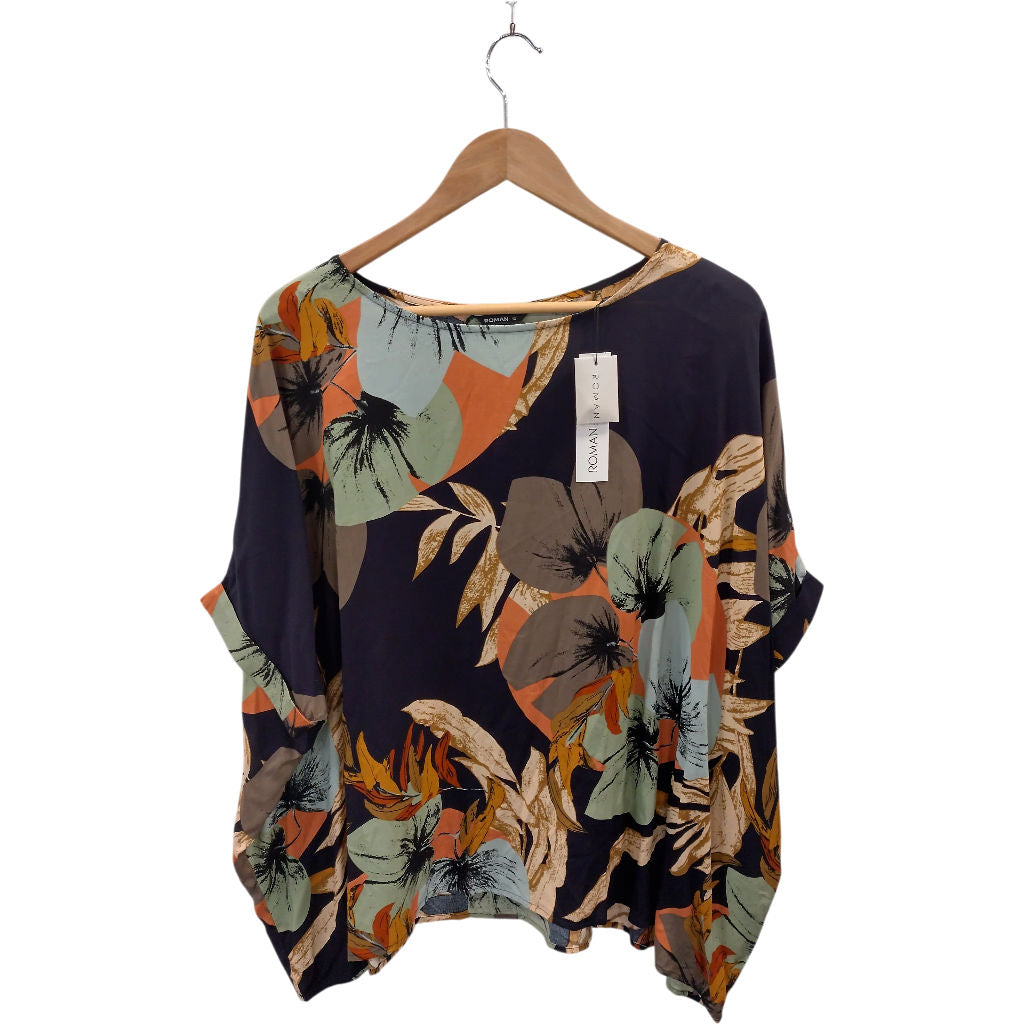 Roman Navy Floral Print Blouse