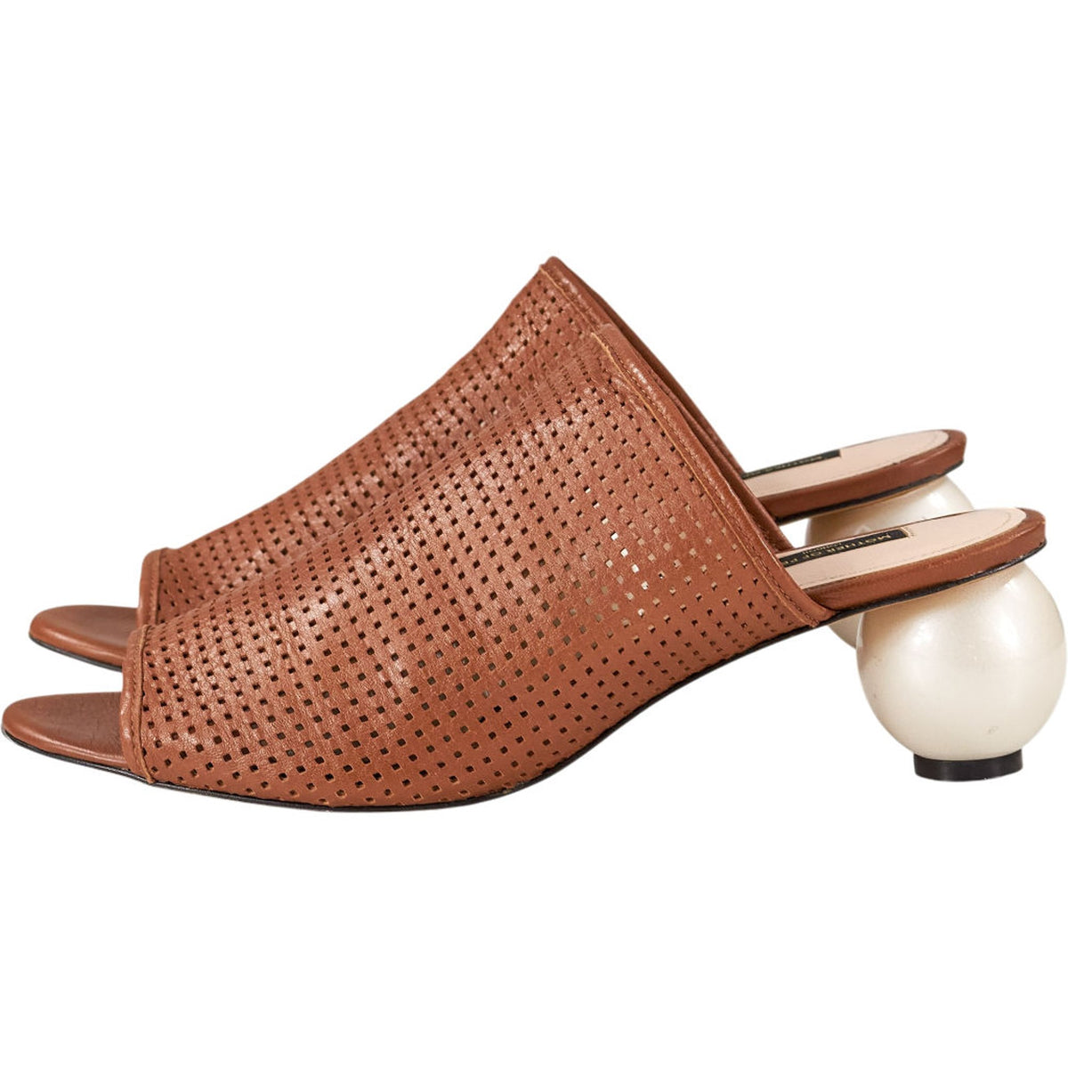 Mother of Pearl Tan Perforated Mules