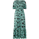 Scamp & Dude Shirred Top Maxi Dress Khaki with Black Star and Lightning Bolt