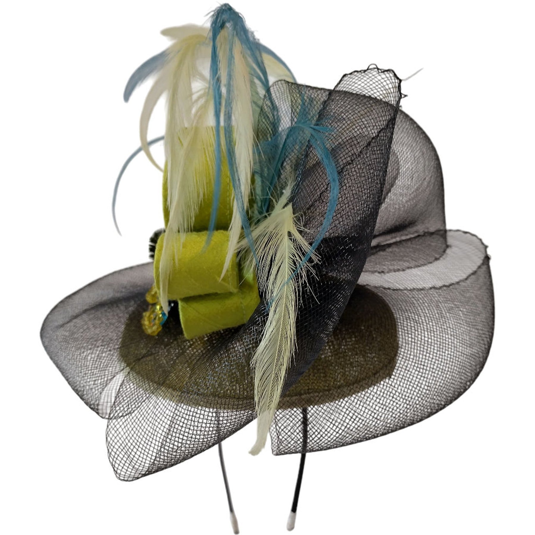 Magpie Accessories Feathered Beaded Fascinator Hat Green