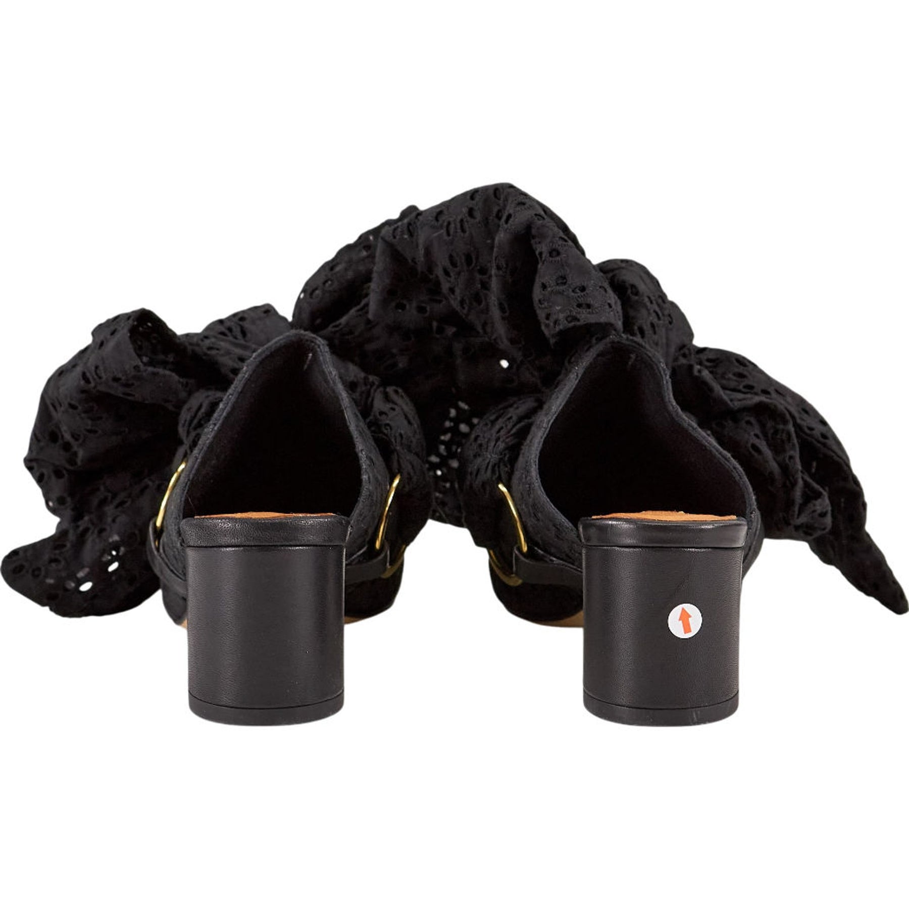 Mother of Pearl Black Bow Heeled Mules