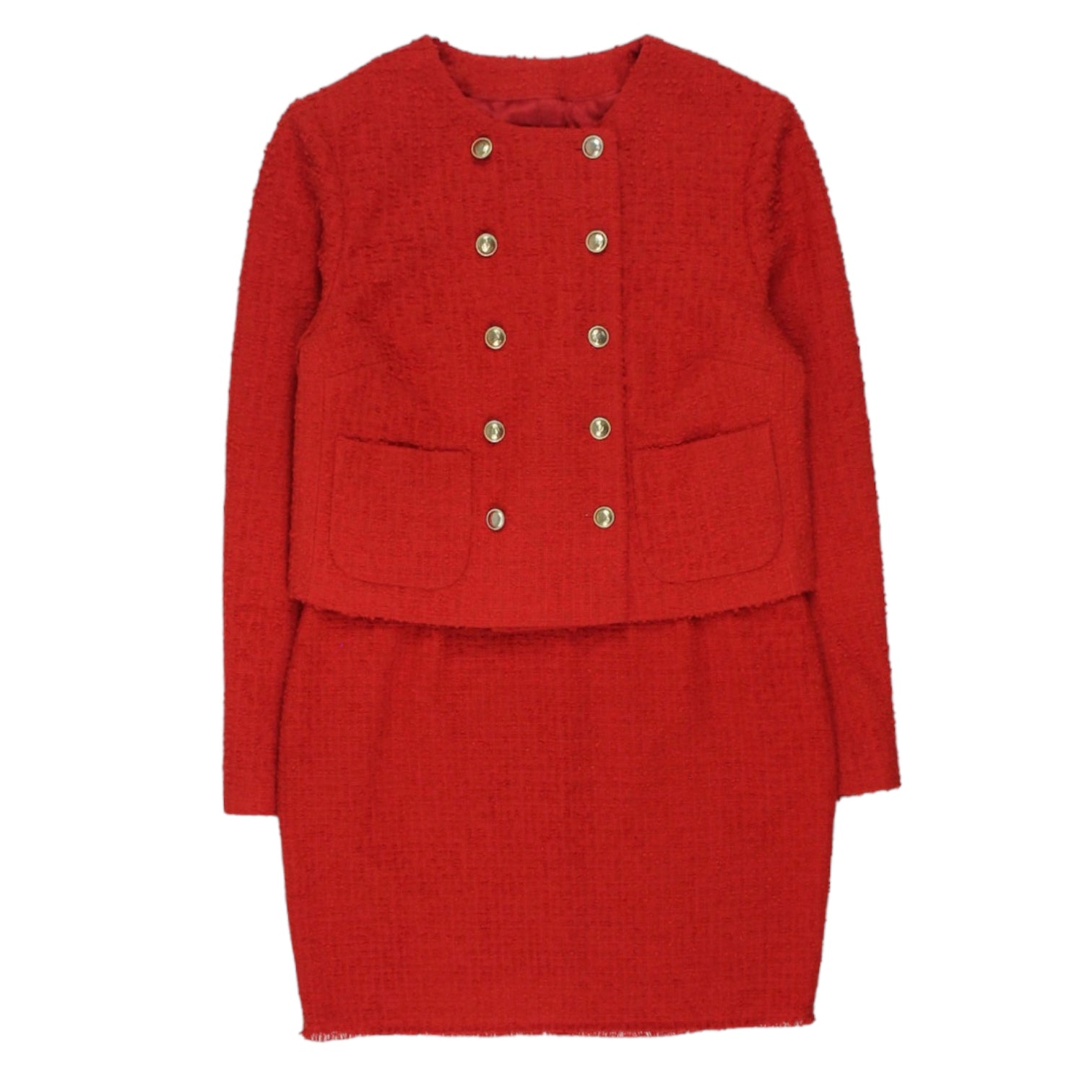L.K.Bennett Red Boucle Skirt Suit