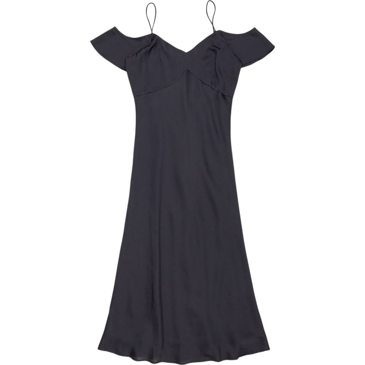 OMNES Black Anthia Drop Shoulder Midi Dress