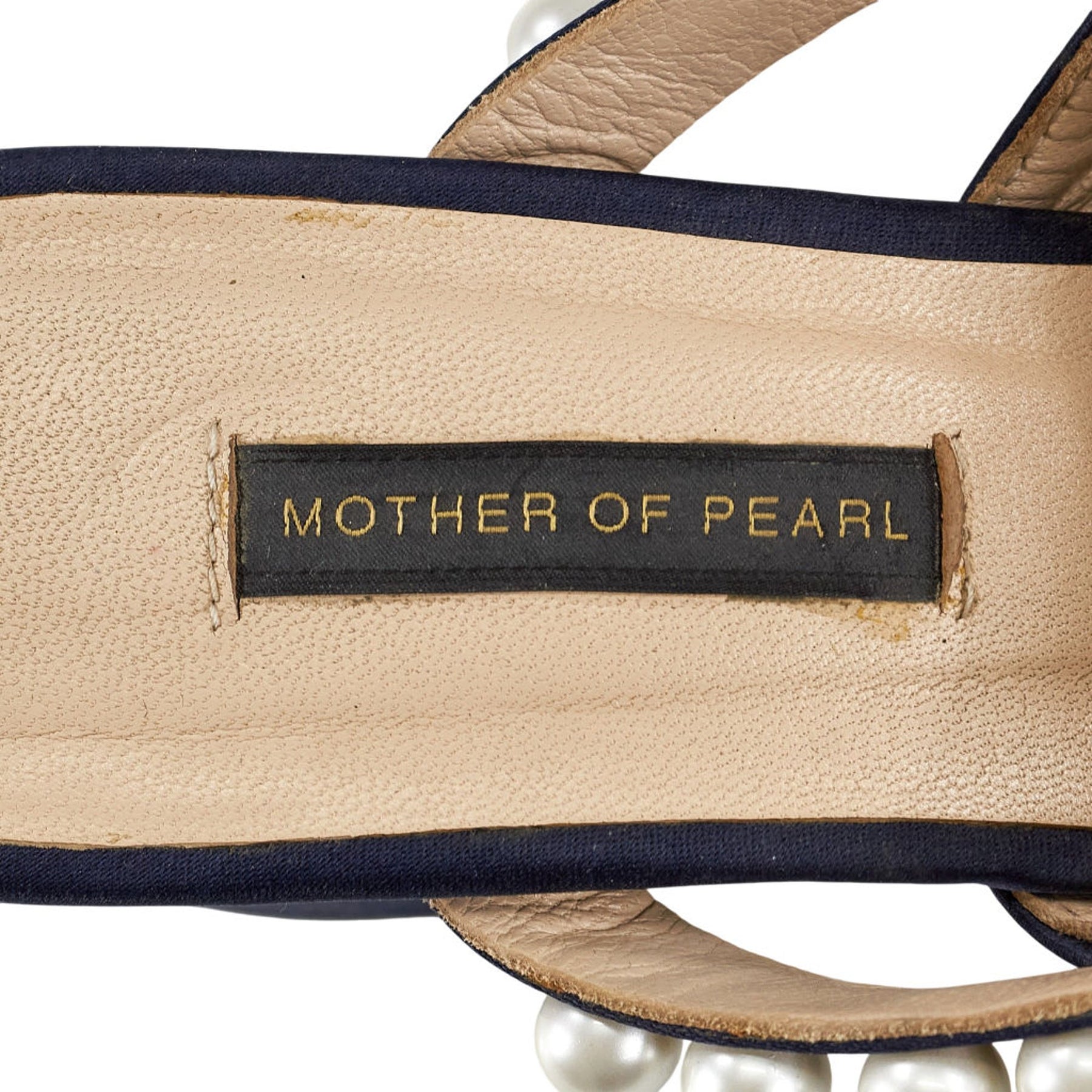 Mother of Pearl Navy Bow Heeled Sandals