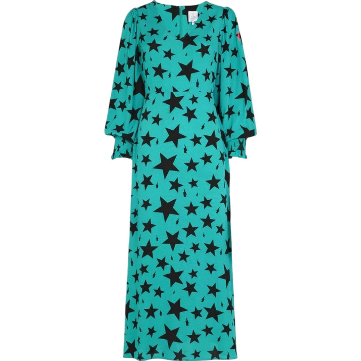 Scamp & Dude V- Neck Long Sleeve Midi Dress Teal with Black Star and Lightning Bolt