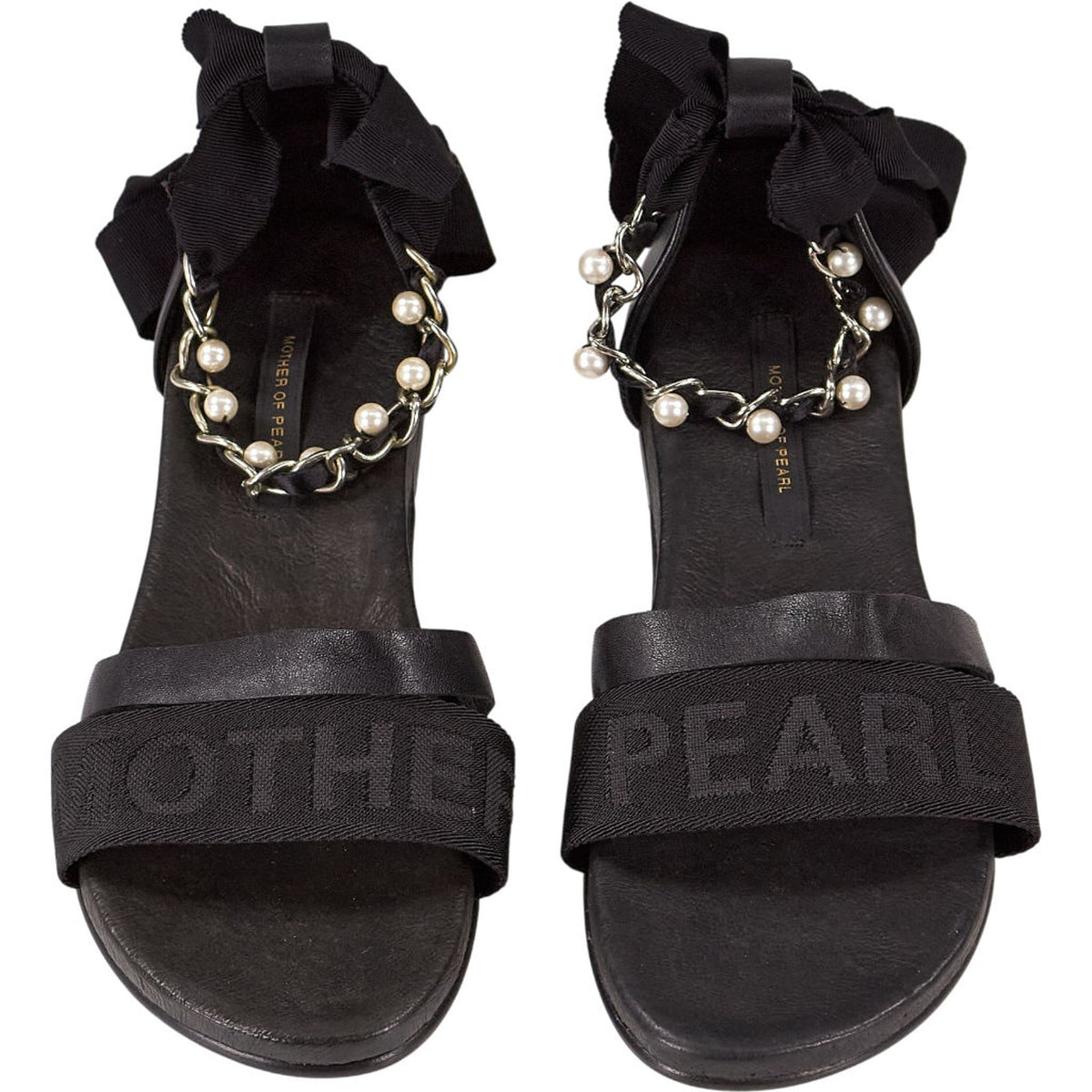 Mother of Pearl Black Sandals with Pearls
