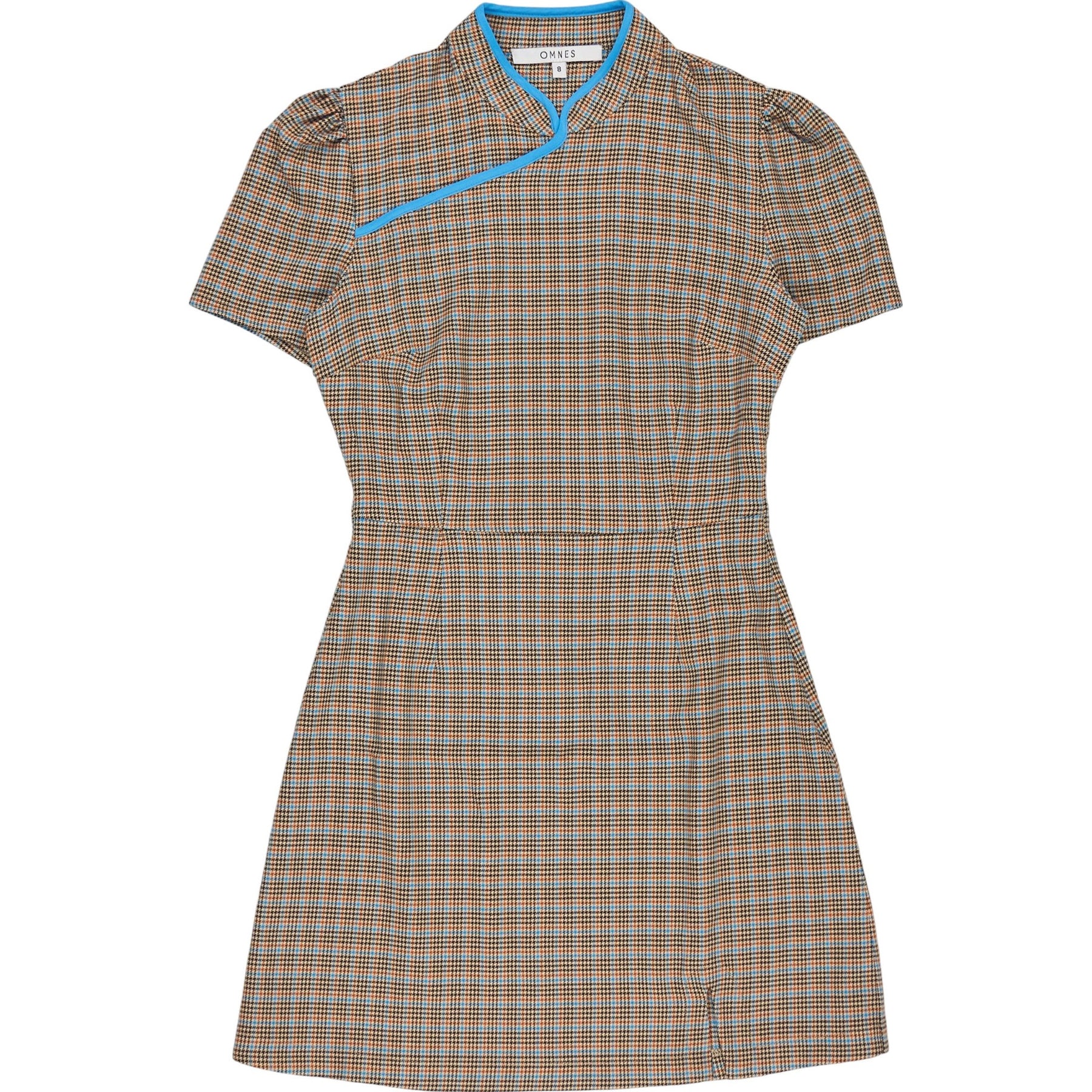 OMNES Brown Check Short Sleeve Dress