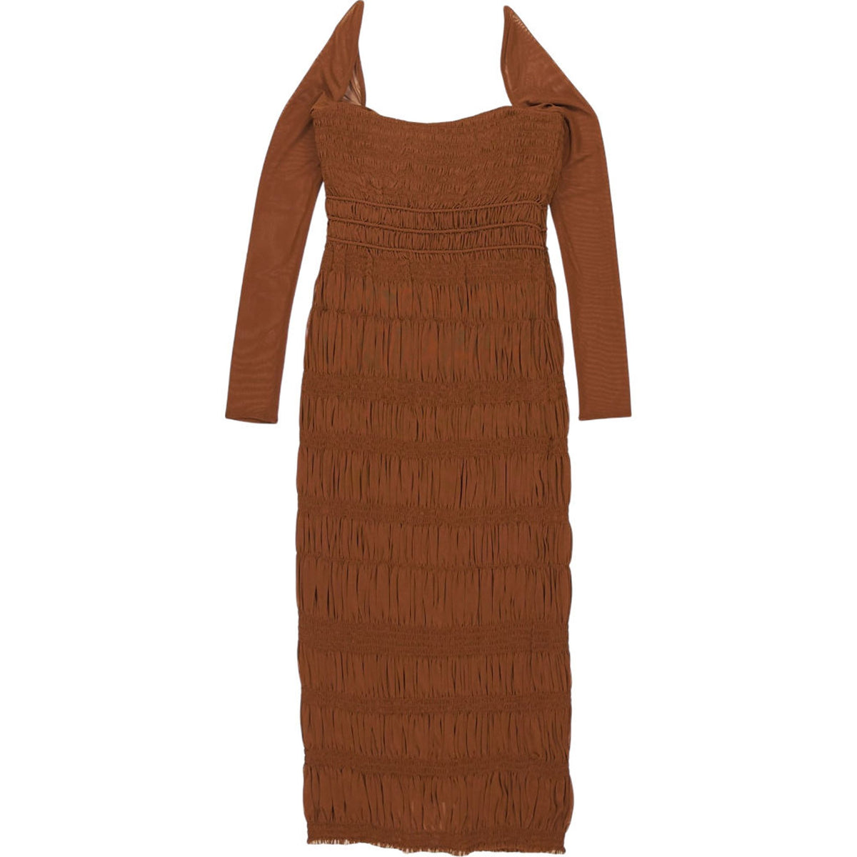 Self-Portrait Caramel Shirred Midi Dress
