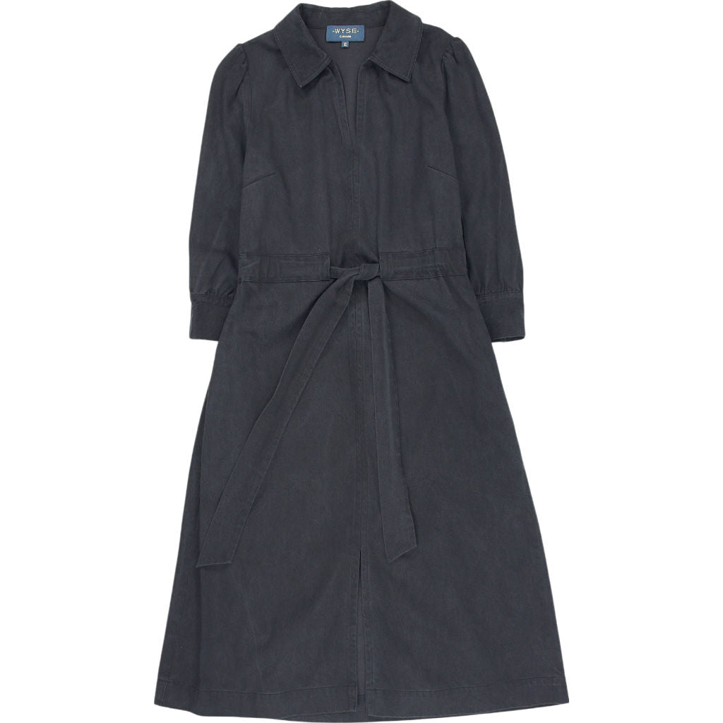 Wyse Black Midi Belted Dress