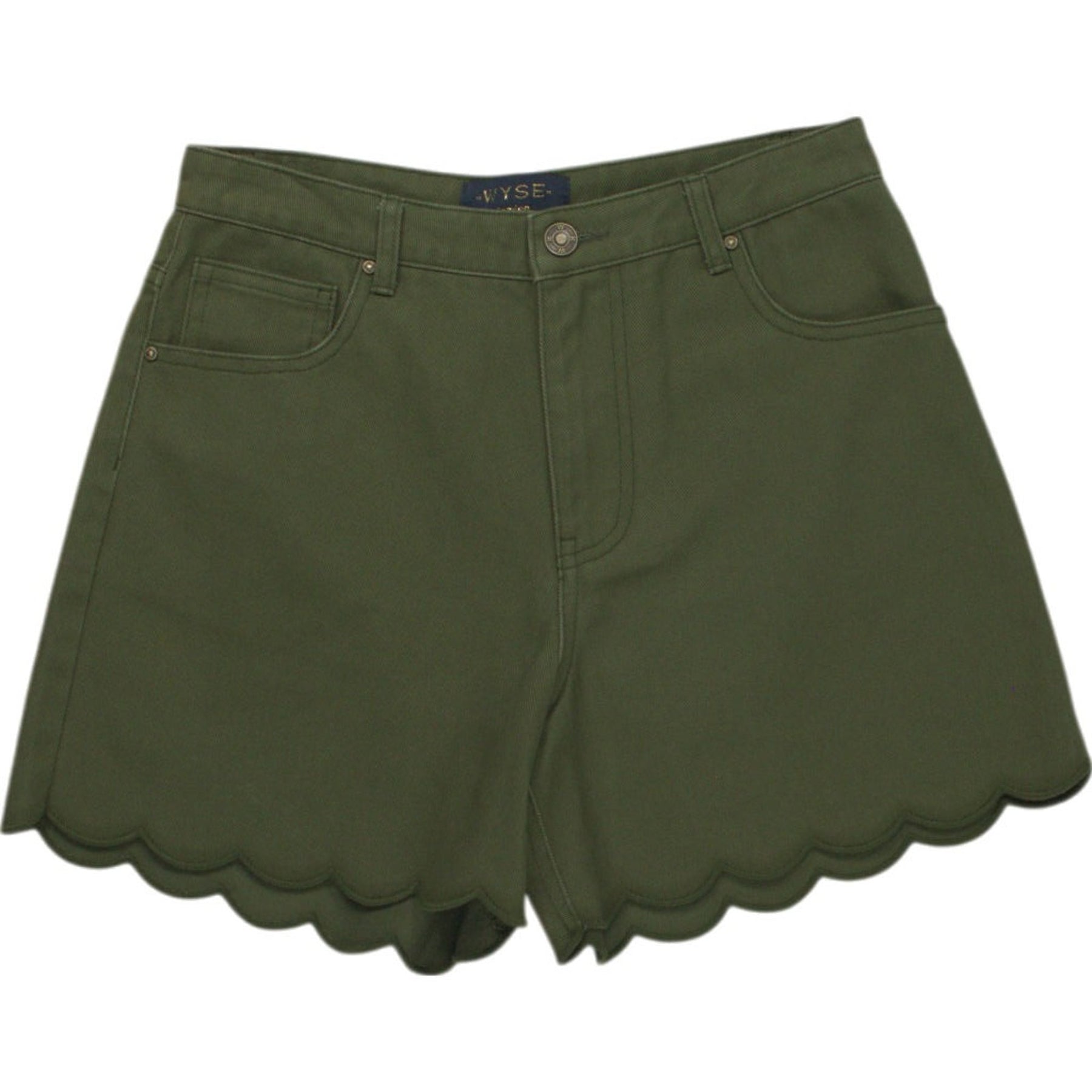 WYSE Scalloped Hem Green Shorts