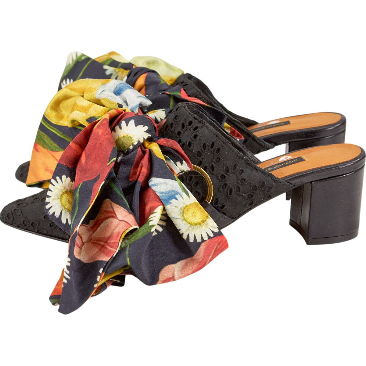 Mother of Pearl Black Floral Bow Heels