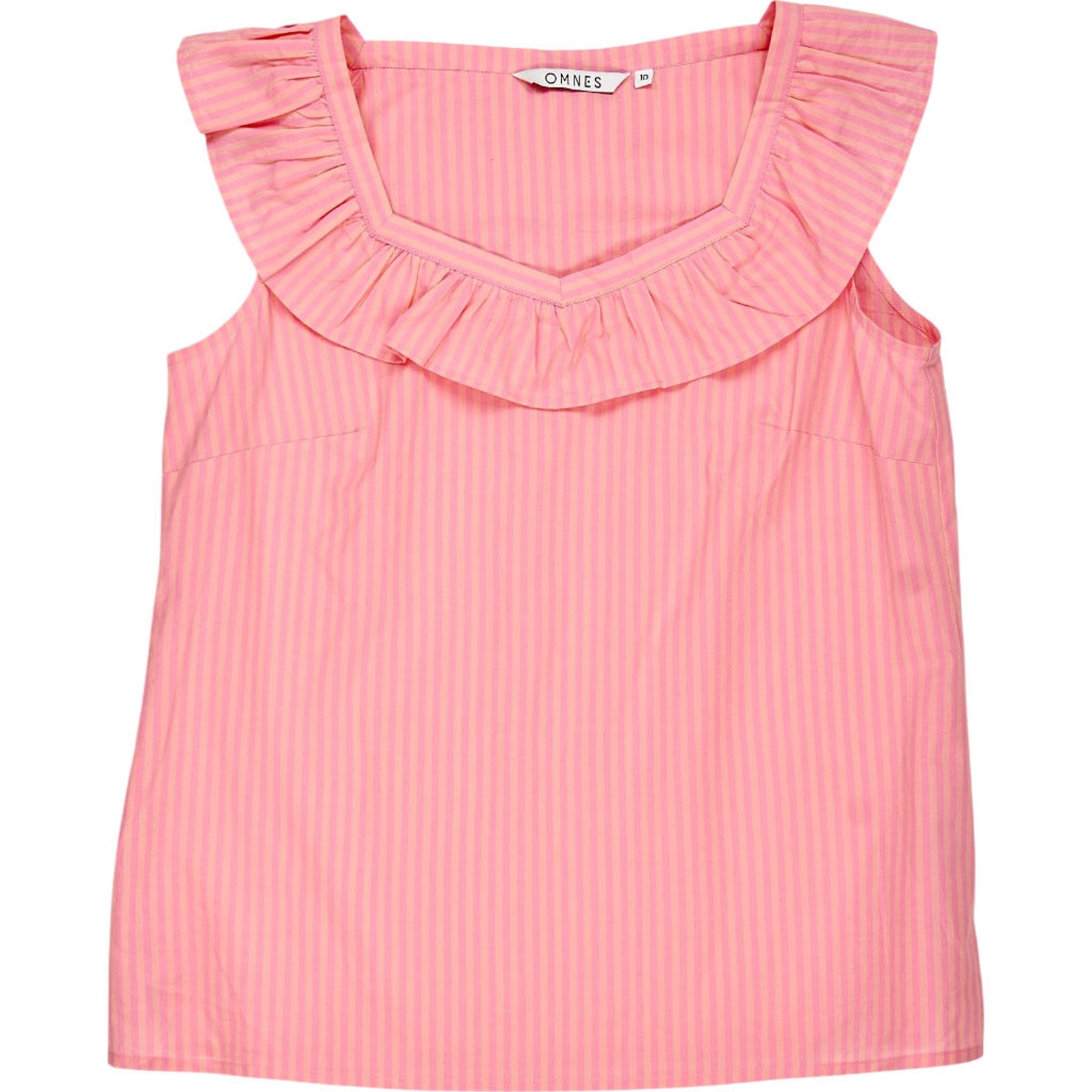 Omnes Pink Striped Ruffle Top