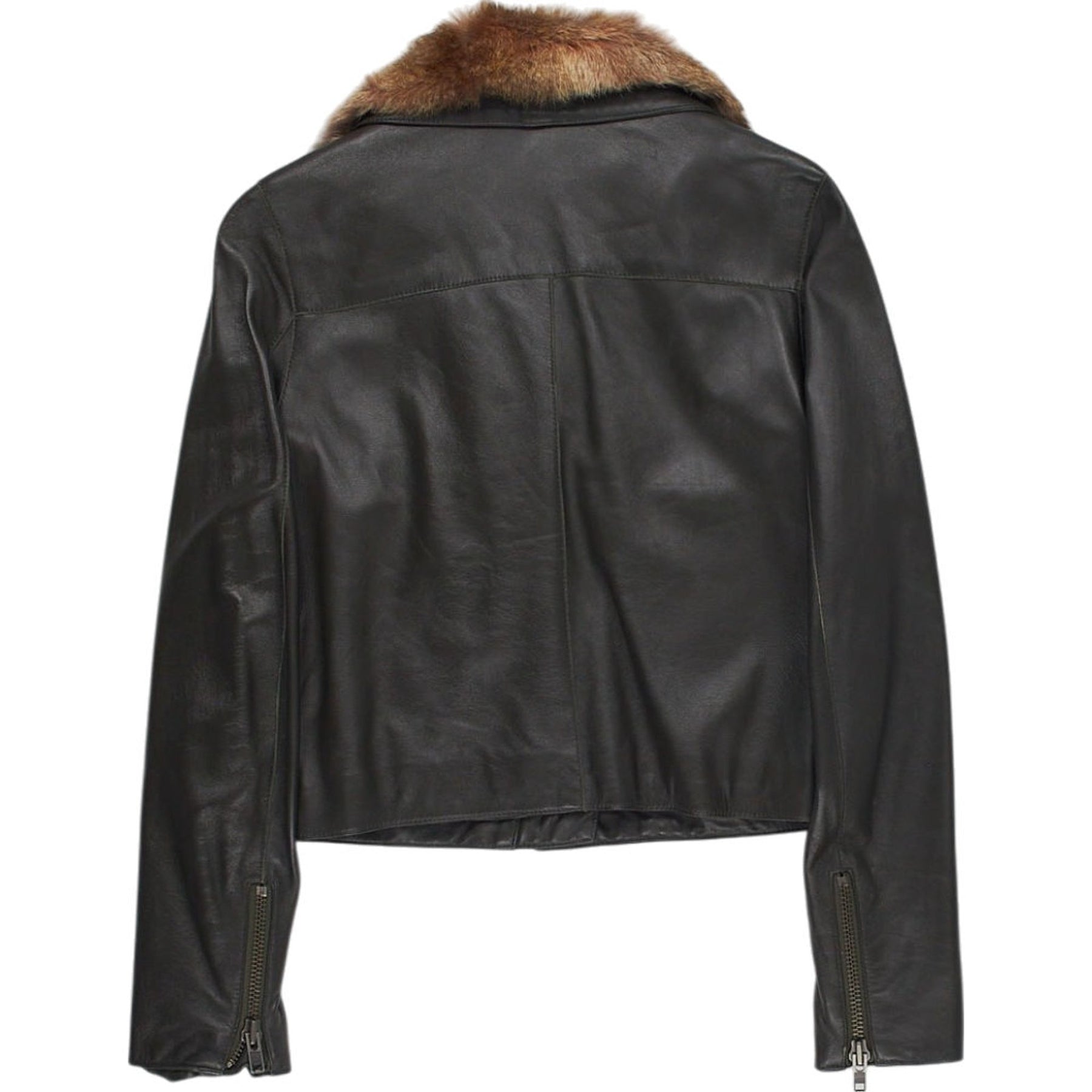 ME & EM Khaki Leather Jacket with Fur Collar