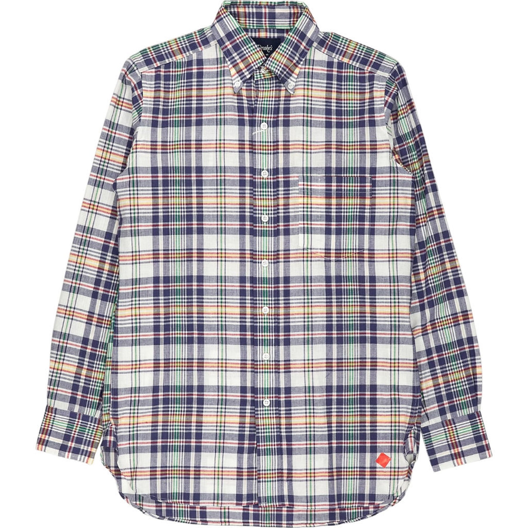 Drake's Navy Madras Check Shirt 15-40