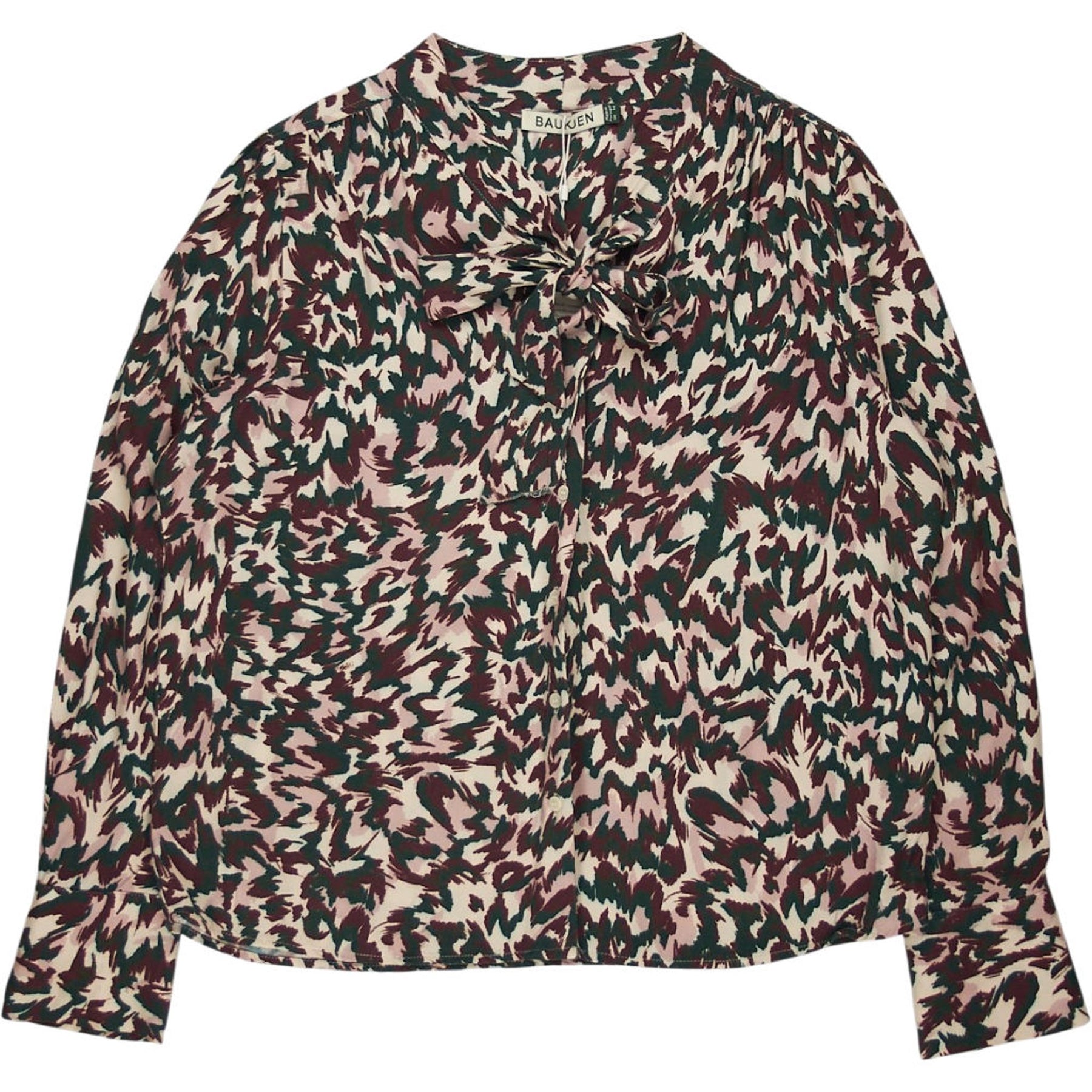 Baukjen Beige Eme Printed Tie Neck Blouse