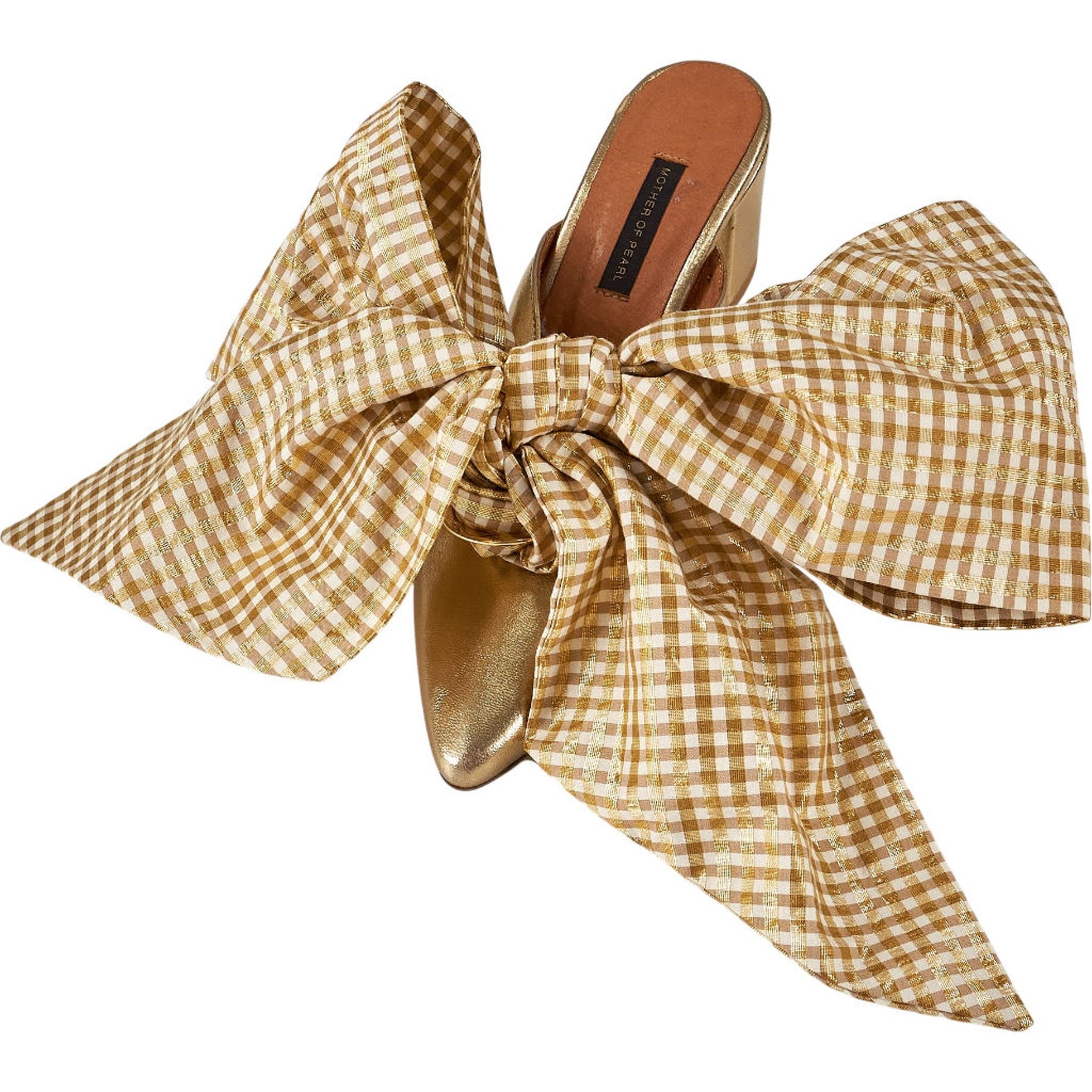 Mother of Pearl Gold Bow Accent Heels