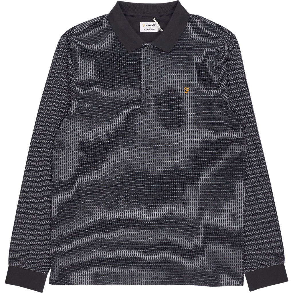 Farah Washed Black Stillwell Jacquard Polo Shirt