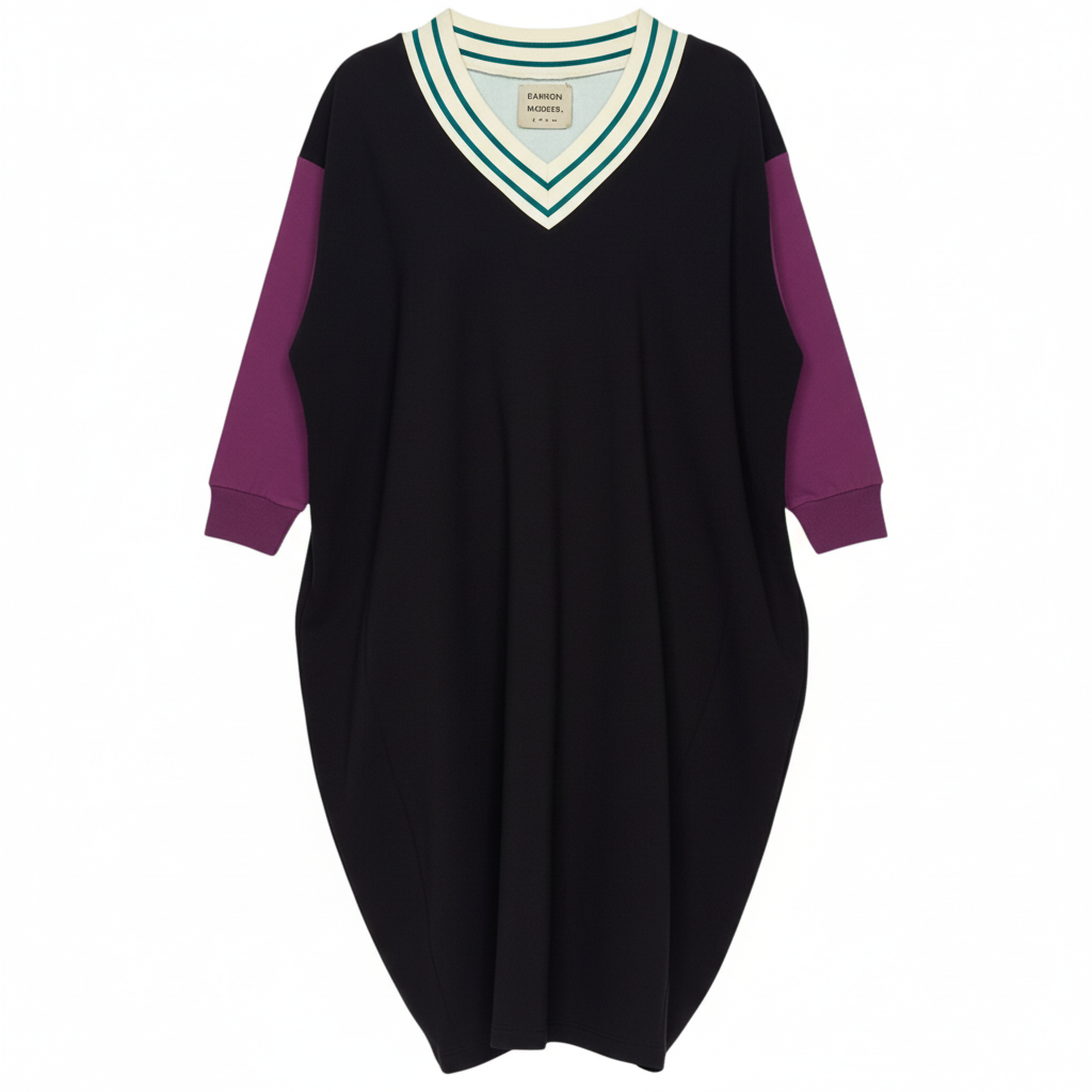 Damson Madder Black Purple V-Neck Dress
