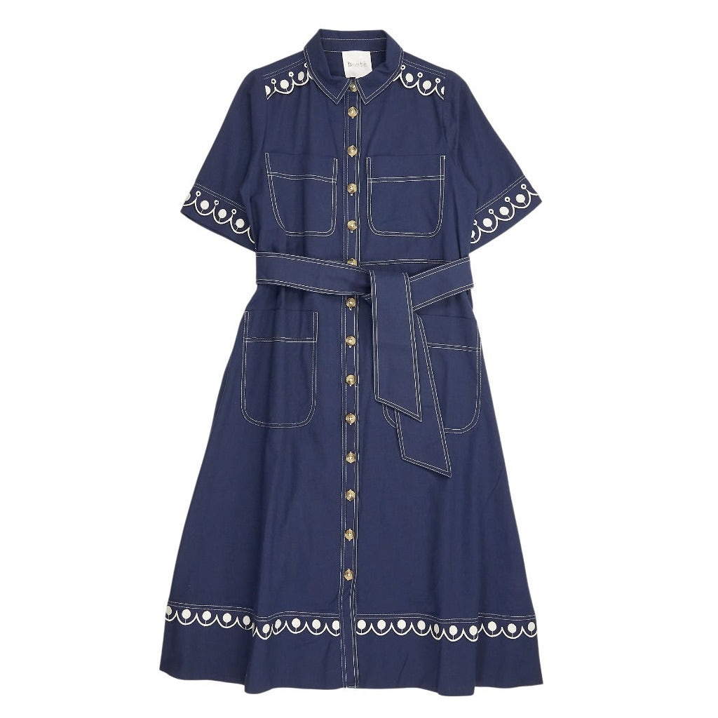 Bonté Navy Andie Embroidered Belted Dress