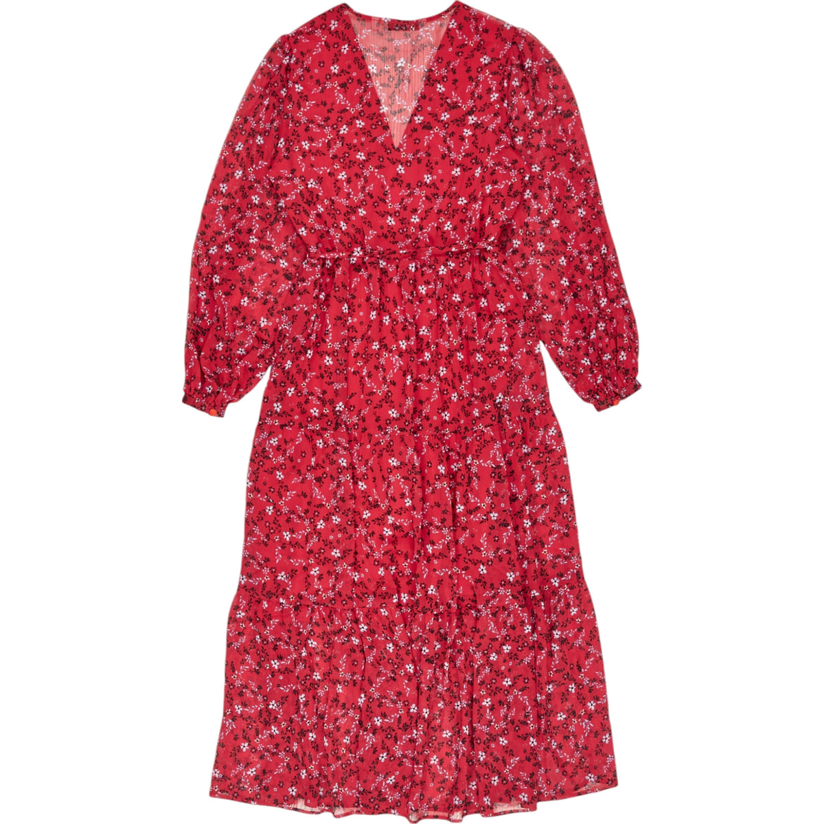 OMNES Red Sheer Midi Dress