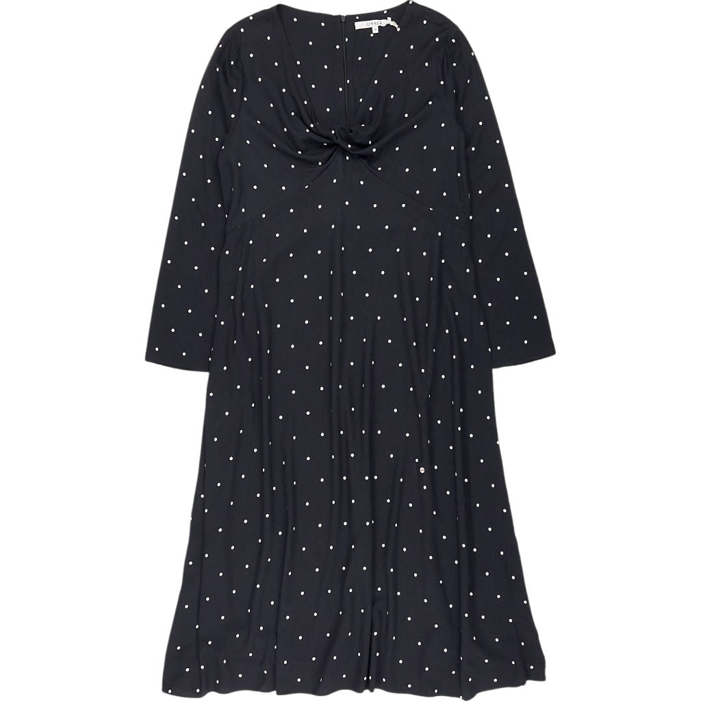 OMNES Black Polka Dot Midi Dress