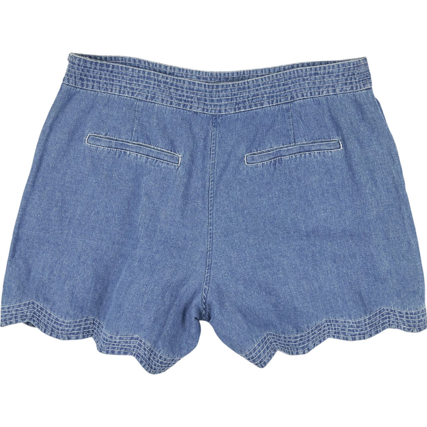 Wyse Blue Chambray Scallop Hem Shorts